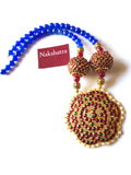 Blue agate beads kemp stones flower pendant neckpiece