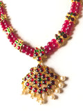 Ruby beads two layer kemp stones  mango neckpiece with pendant