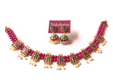 Maroon beads kemp stones  temple choker  set