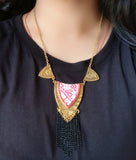 Antique gold pink cloth triangle neckpiece