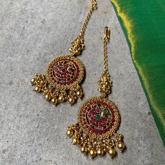 Premium Goddess Peacock Antique Bridal Teeka (Colors available)