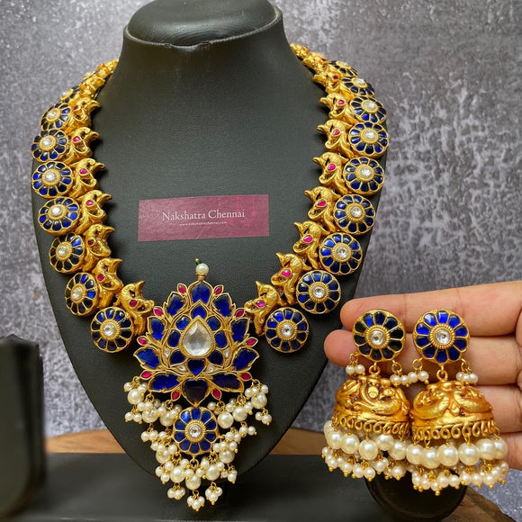 Kundan Jadau Blue Real kemp Tamara Grand Haram Set