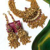 Antique Gold cluster beads  Lakshmi Grand short Haram Bridal set