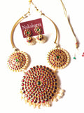 Full moon kemp stones choker set  with Surya pendant