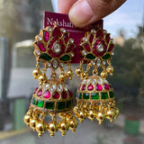Real kemp Kundan Jadau Bridal jumkha with GOLD BEADS