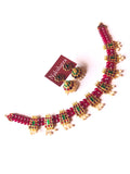 Maroon beads kemp stones  temple choker  set