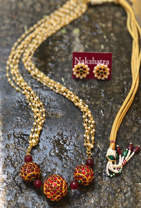 Pearl layers Rudraksha kemp beads Neckpiece Set