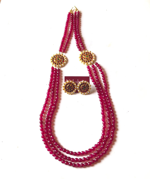 Ruby agate beads three layer haram set