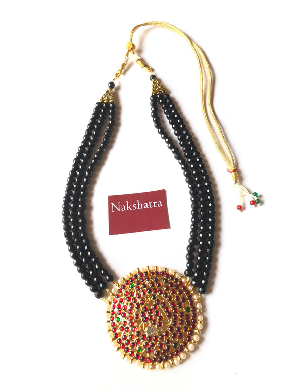 Three layer black beads big round pendant neckpiece (available in three colors)