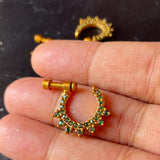 Premium Antique AD Simple Nose Nath - Full green