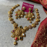 Premium Antique Polish Navratna Lakshmi Short Chain Set