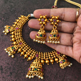 Temple matte half Jumkha short chain set