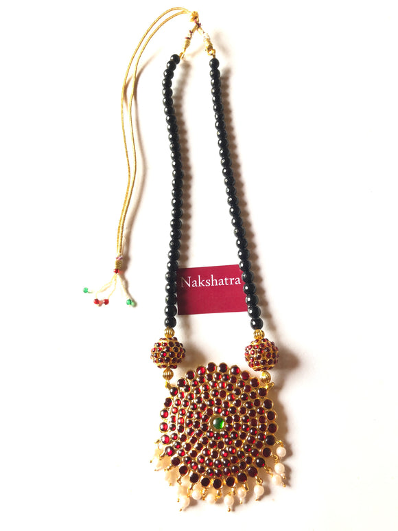 Big Surya pendant - Rudraksha kemp stones with black beads Neckpiece