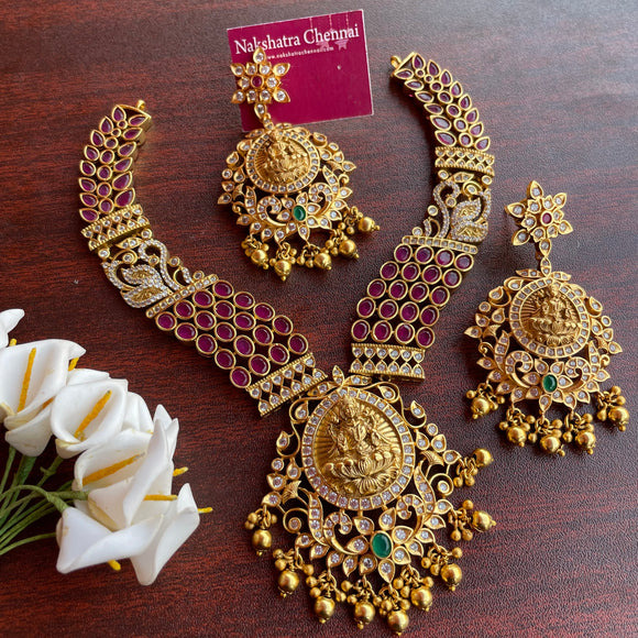 Premium Antique Matte Lakshmi Grand Real kemp Short Chain Set