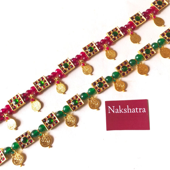 Kemp stones with agate beads and lakshmi pendants choker