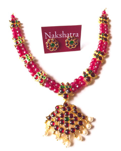 Ruby beads two layer kemp stones  mango neckpiece with pendant