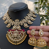 Premium Antique Mango Non-Idol Kundan Stones Grand Short Chain set